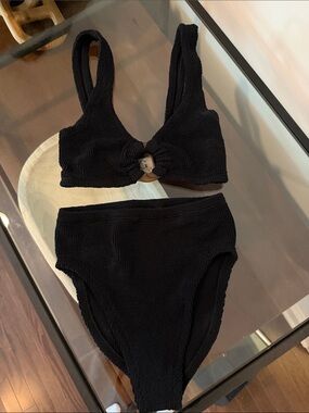 Hunza G Black Two Piece Bikini Bathing suit one size